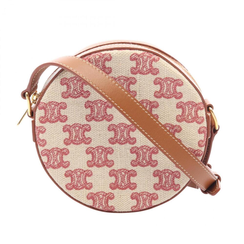 Celine CELINE Fox Red Triomphe Round Shoulder Bag Handbag Canvas Leather Wome...